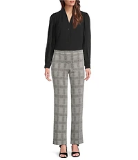Anne Klein V-Neck Button Front Pleated Long Sleeve Chiffon Blouse