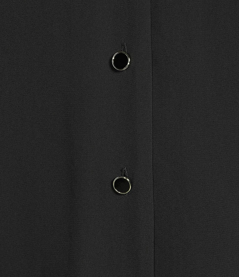 Anne Klein V-Neck Button Front Pleated Long Sleeve Chiffon Blouse