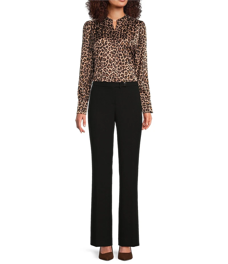 Anne Klein V-Neck Long Sleeve Cheetah Print Satin Blouse
