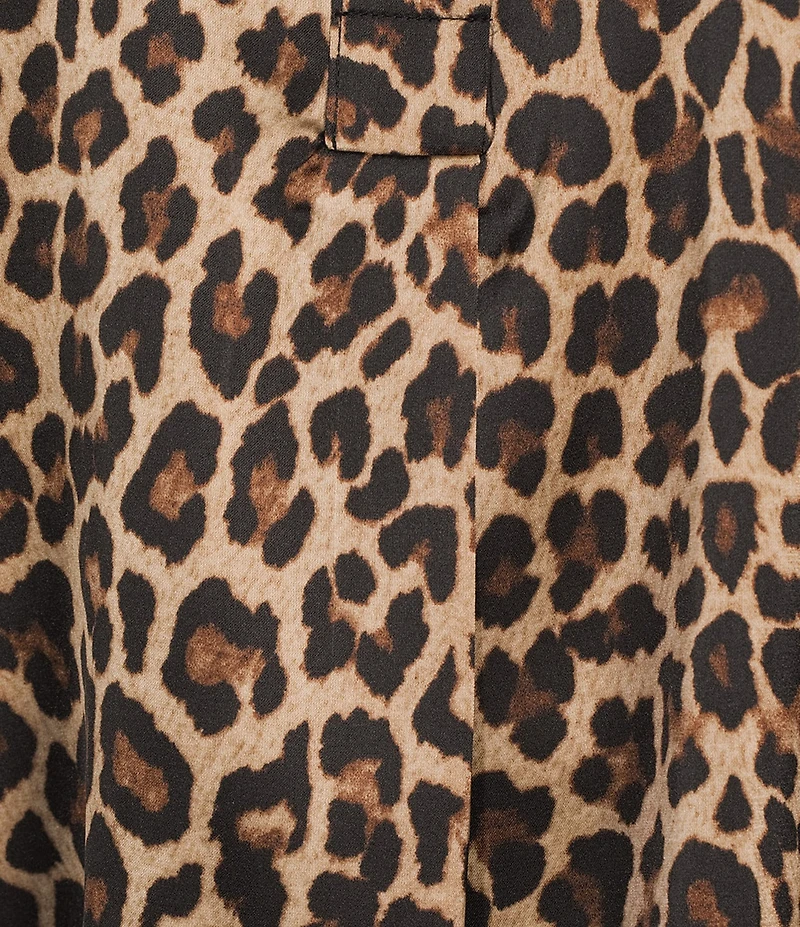 Anne Klein V-Neck Long Sleeve Cheetah Print Satin Blouse