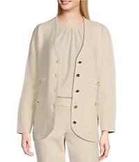 Anne Klein V-Neck Patch Pocket Button-Front Cardigan