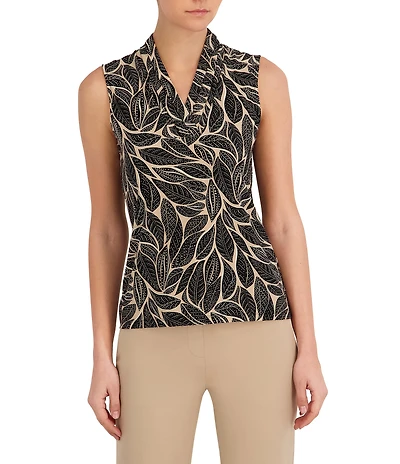 Anne Klein V-neck Printed Knit Jersey Sleeveless Top