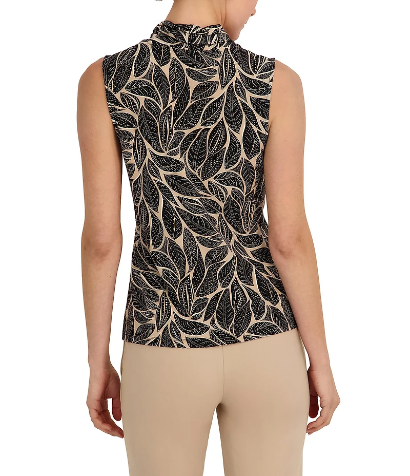 Anne Klein V-neck Printed Knit Jersey Sleeveless Top