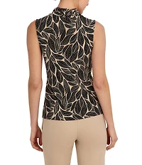 Anne Klein V-neck Printed Knit Jersey Sleeveless Top