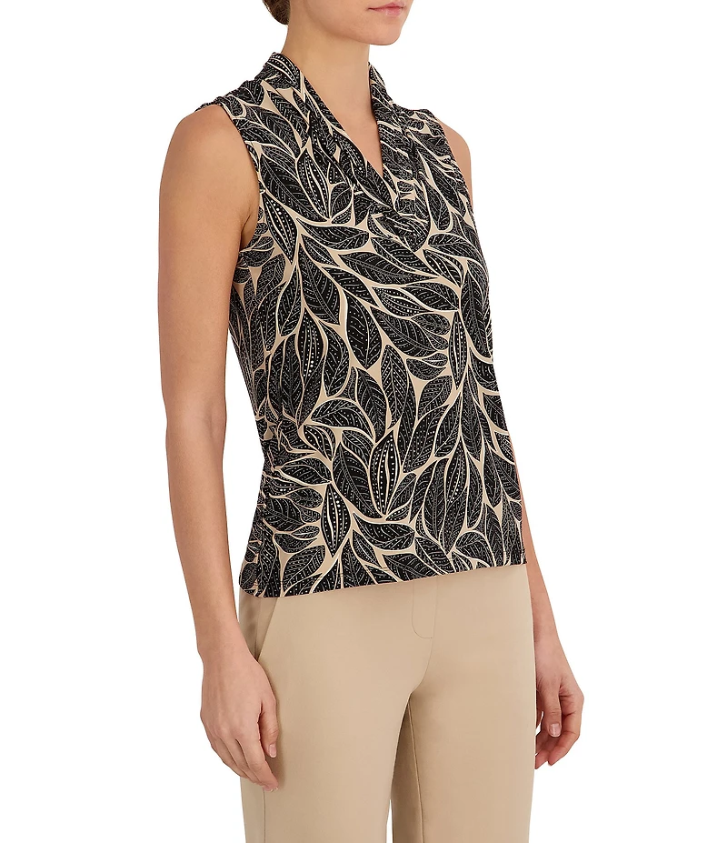 Anne Klein V-neck Printed Knit Jersey Sleeveless Top