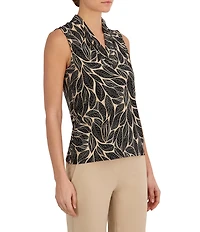 Anne Klein V-neck Printed Knit Jersey Sleeveless Top