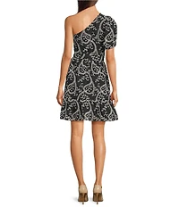Anne Klein Voile One Shoulder Puff Sleeve Short dress