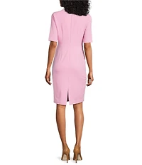 Anne Klein Wrapped Bodice Scoop Neck Short Sleeve Sheath Midi Dress