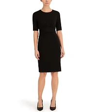 Anne Klein Wrapped Bodice Scoop Neck Short Sleeve Sheath Midi Dress