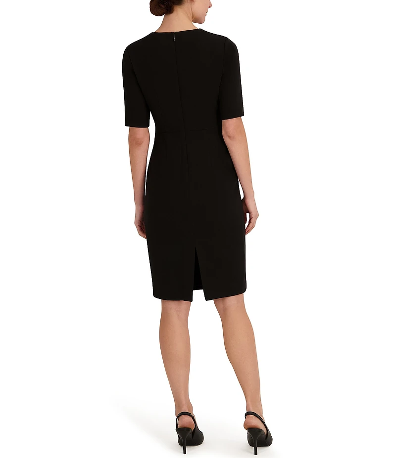 Anne Klein Wrapped Bodice Scoop Neck Short Sleeve Sheath Midi Dress