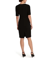 Anne Klein Wrapped Bodice Scoop Neck Short Sleeve Sheath Midi Dress