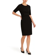 Anne Klein Wrapped Bodice Scoop Neck Short Sleeve Sheath Midi Dress