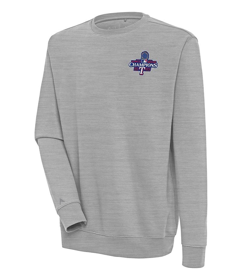 Antigua MLB Texas Rangers 2023 World Series Victory Crew Brushed Back Fleece Sweatshirt