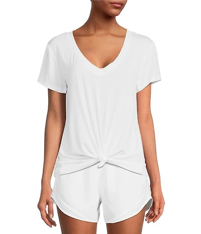 Antonio Melani Active Impact V-Neck Short Sleeve Relaxed Fit Knot Front Coordinating Shirt