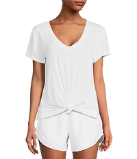 Antonio Melani Active Impact V-Neck Short Sleeve Relaxed Fit Knot Front Coordinating Shirt