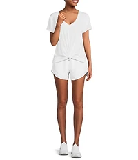 Antonio Melani Active Impact V-Neck Short Sleeve Relaxed Fit Knot Front Coordinating Shirt