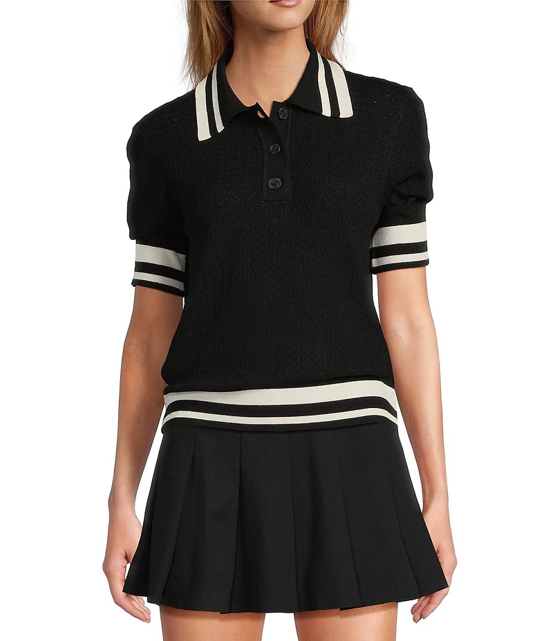 Antonio Melani Active Pointelle Short Sleeve Polo Shirt