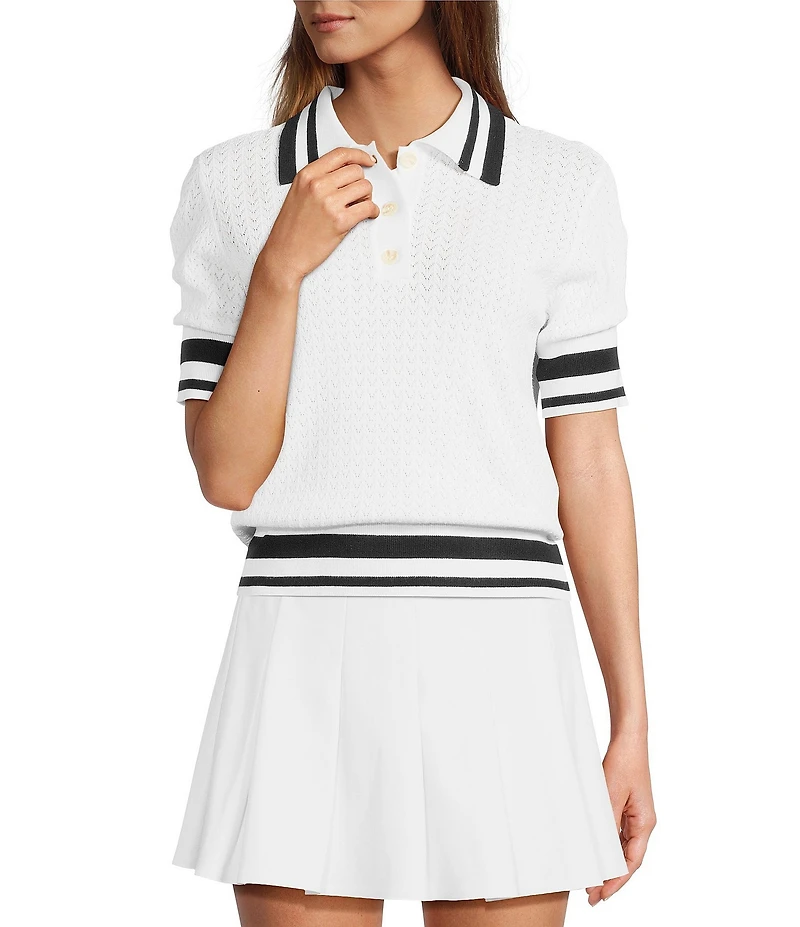 Antonio Melani Active Pointelle Short Sleeve Polo Shirt