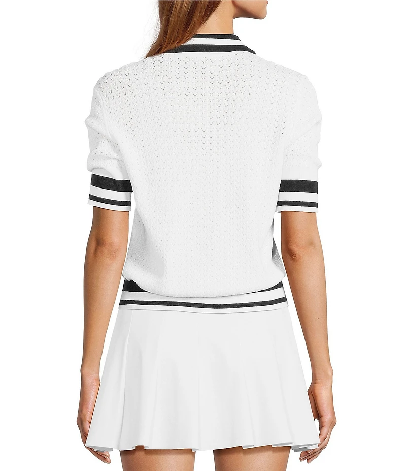 Antonio Melani Active Pointelle Short Sleeve Polo Shirt