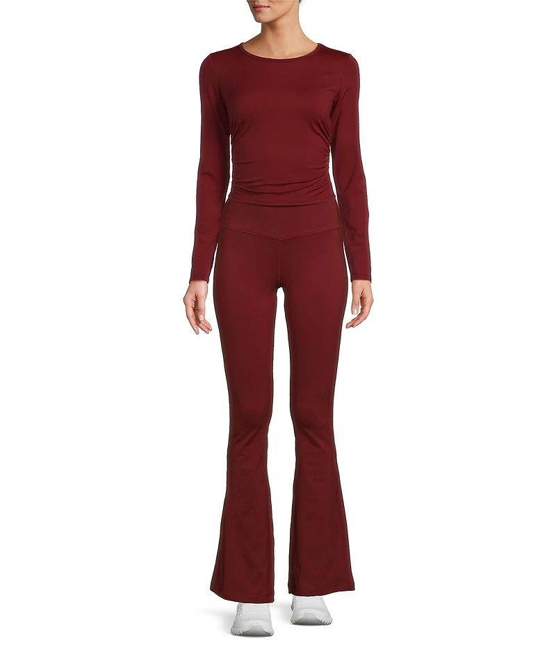 Antonio Melani Active Ruched Crew Neck Long Sleeve Fitted Coordinating Crop Top