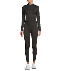 Antonio Melani Active Seamless Houndstooth Mock Neck Long Sleeve Coordinating Cropped Top