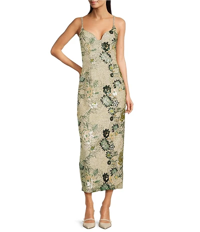 Antonio Melani Adelyn Floral Sequin Sweetheart Sheath Maxi Dress