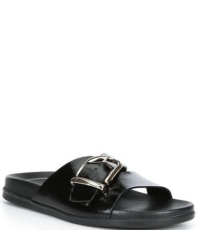 Antonio Melani Adriana Glossy Leather Buckled Flat Sandals