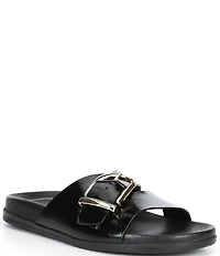 Antonio Melani Adriana Glossy Leather Buckled Flat Sandals