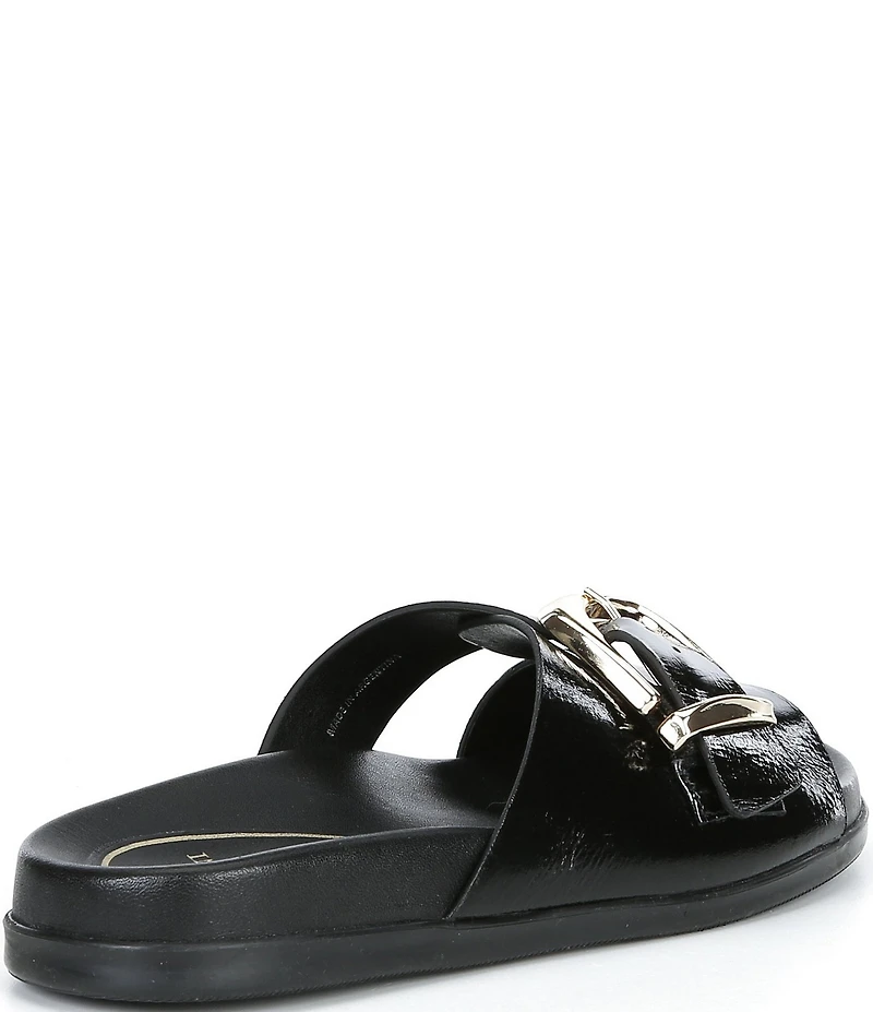 Antonio Melani Adriana Glossy Leather Buckled Flat Sandals