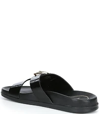 Antonio Melani Adriana Glossy Leather Buckled Flat Sandals