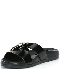 Antonio Melani Adriana Glossy Leather Buckled Flat Sandals