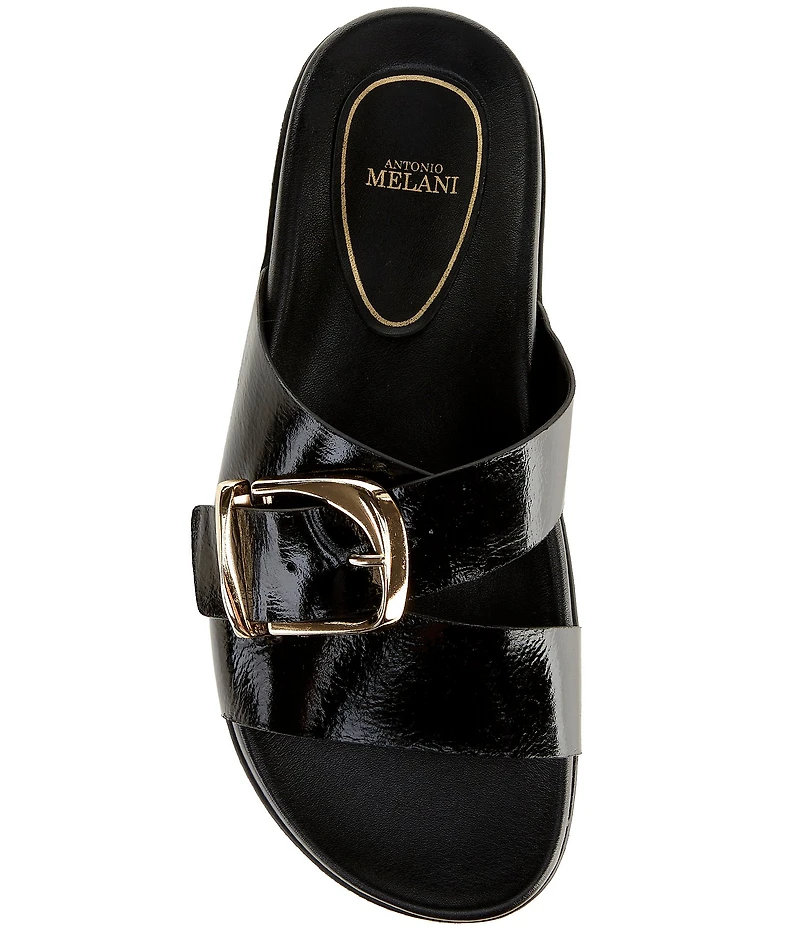 Antonio Melani Adriana Glossy Leather Buckled Flat Sandals