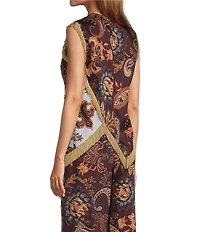 Antonio Melani Alaia Paisley Fringe Crew Neck Sleeveless Blouse