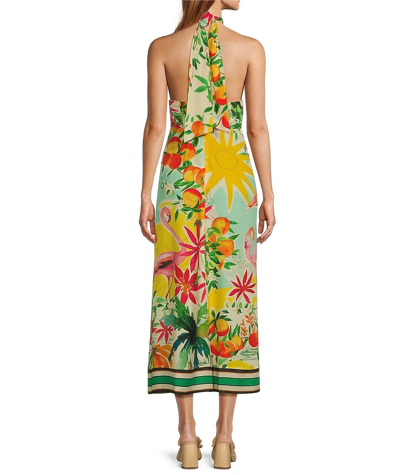 Antonio Melani Alanna Tropical Linen Blend Halter A-Line Dress