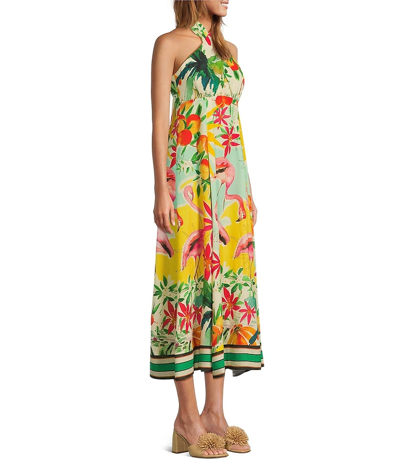 Antonio Melani Alanna Tropical Linen Blend Halter A-Line Dress