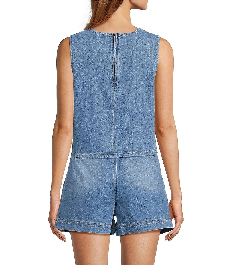 Antonio Melani Alena Denim Round Neck Sleeveless Coordinating Blouse