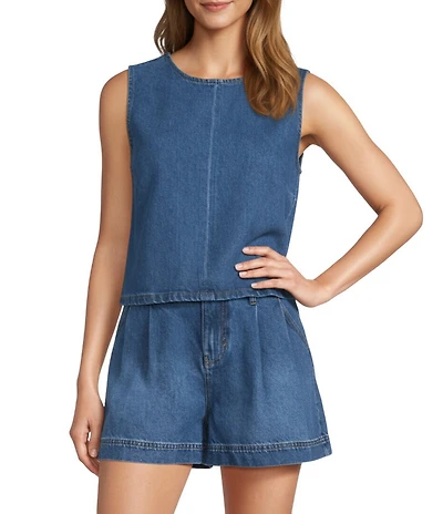 Antonio Melani Alena Denim Round Neck Sleeveless Coordinating Blouse