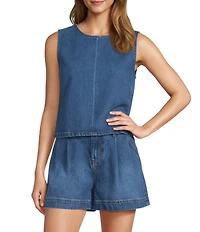 Antonio Melani Alena Denim Round Neck Sleeveless Coordinating Blouse