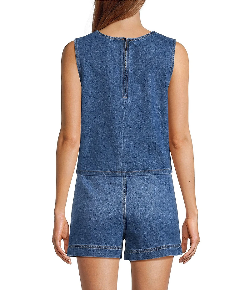 Antonio Melani Alena Denim Round Neck Sleeveless Coordinating Blouse