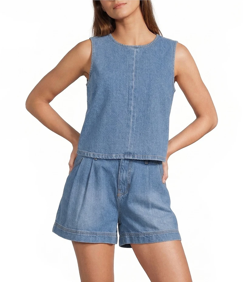Antonio Melani Alena Denim Round Neck Sleeveless Coordinating Blouse