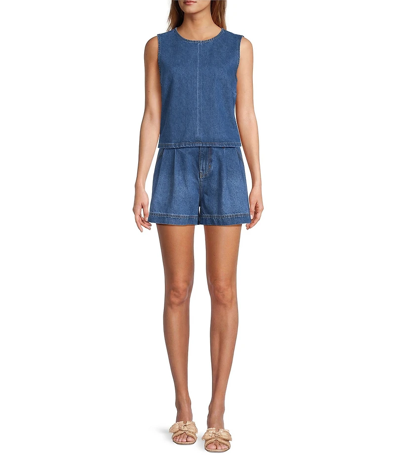 Antonio Melani Alena Denim Round Neck Sleeveless Coordinating Blouse