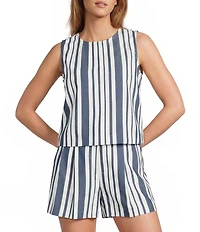 Antonio Melani Alena Stripe Denim Round Neck Sleeveless Coordinating Blouse