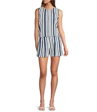 Antonio Melani Alena Stripe Denim Round Neck Sleeveless Coordinating Blouse