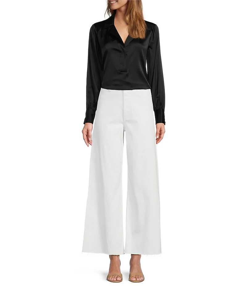 Antonio Melani Alexandra Twill High Rise Wide Leg Raw Hem Cropped Chino Pants