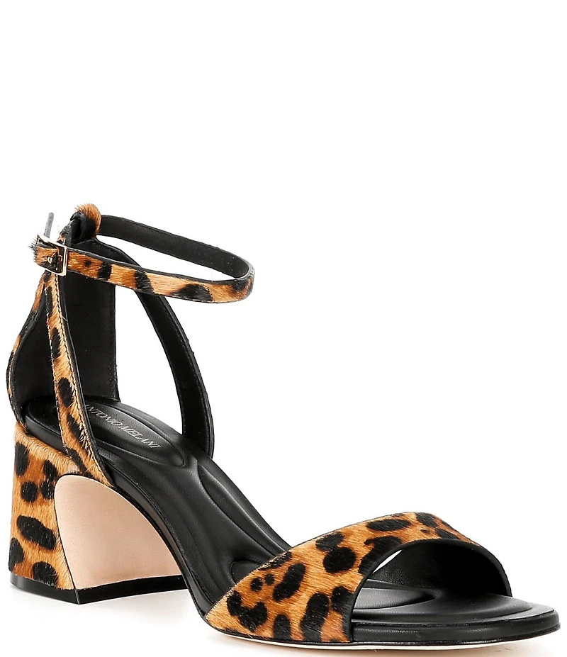 Antonio Melani Alice Leopard Print Haircalf Peep Toe Block Heel Sandals