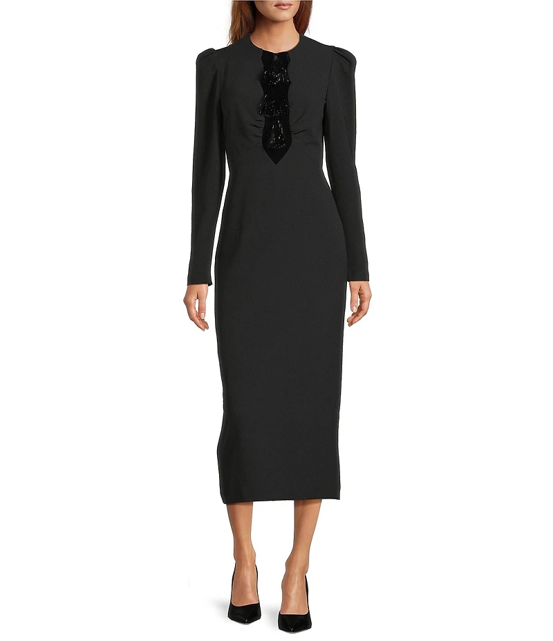 Antonio Melani Alicia Tassel Crew Neckline Long Sleeve Midi Dress