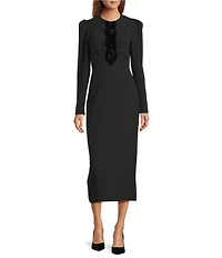 Antonio Melani Alicia Tassel Crew Neckline Long Sleeve Midi Dress