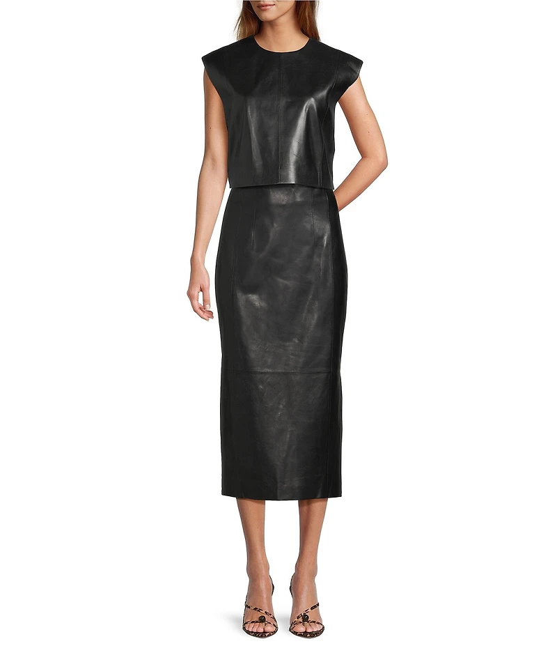 Antonio Melani Amelia Genuine Leather Midi Skirt