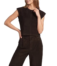 Antonio Melani Andrea Genuine Suede Jewel Neck Sleevless Cropped Coordinating Blouse