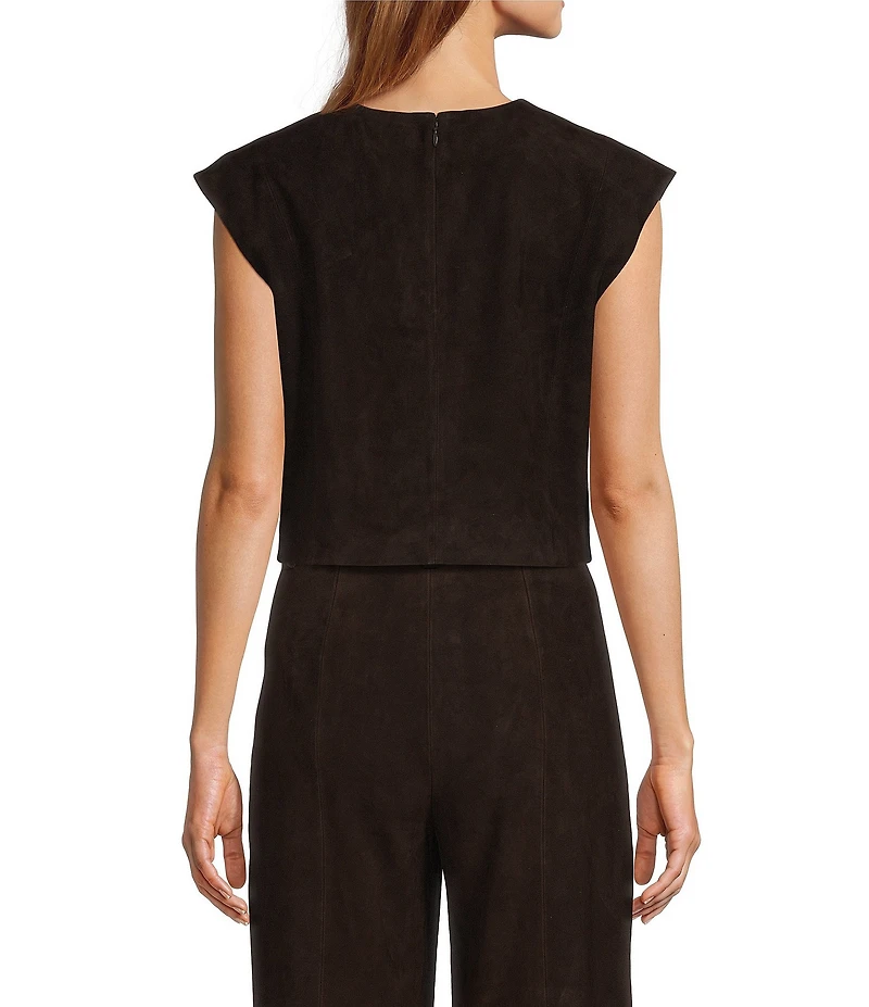 Antonio Melani Andrea Genuine Suede Jewel Neck Sleevless Cropped Coordinating Blouse